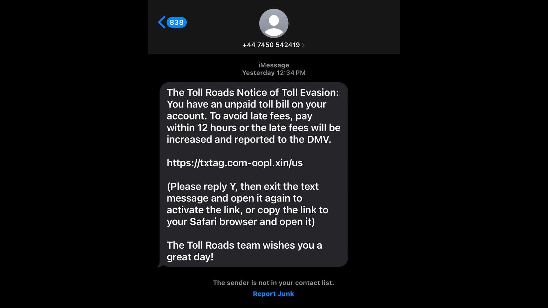 TxTag Text Scam Alert