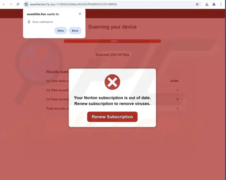 "Your Norton Subscription Is Out Of Date" Text